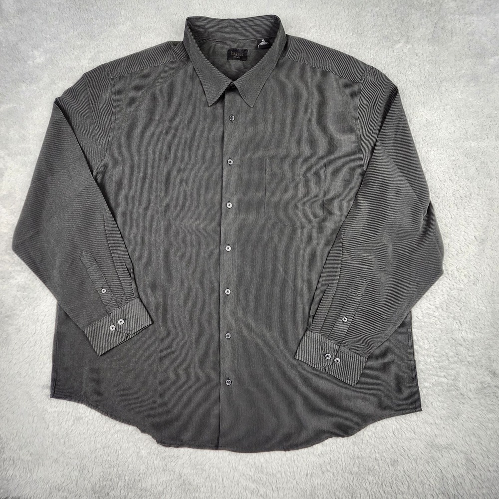 Haggar Button Up Mens 3XL Gray Striped Long Sleeve Micro Corduroy Shirt Office - Picture 4 of 6